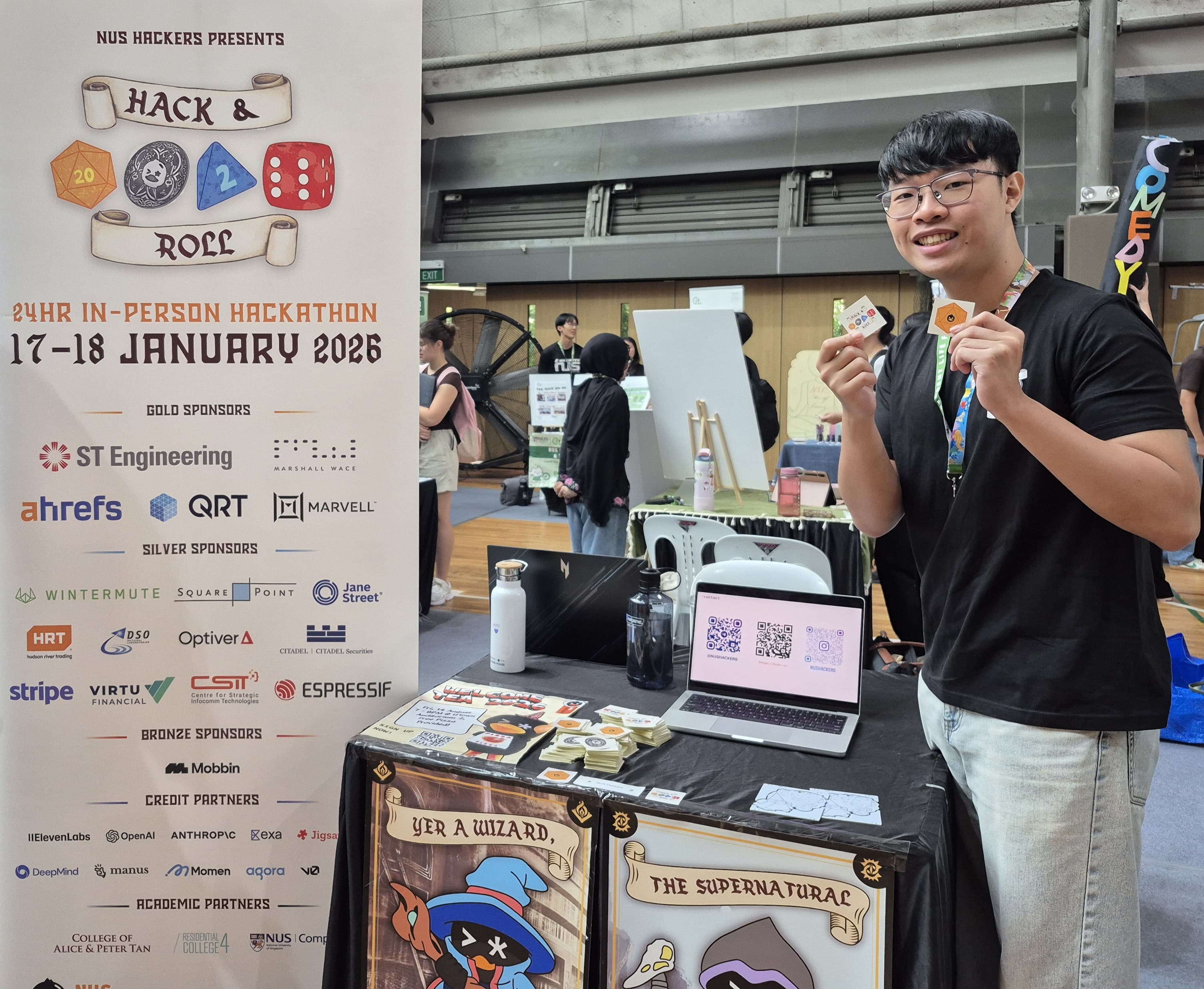 Kah Ho at the NUS Hackers Hack&Roll 2026 booth